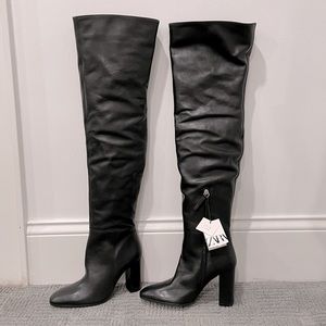 Zara Black Leather Over The Knee Boot 7.5 (38) NWT
